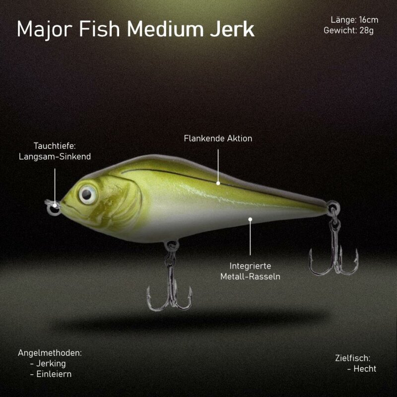 Major Fish Medium Jerk Jerkbait 10 cm Hecht Wobbler Firetiger UV