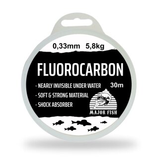 Major Fish 100 % Fluorocarbon Vorfachschnur 30 Meter 0,33 mm - 5,8 kg