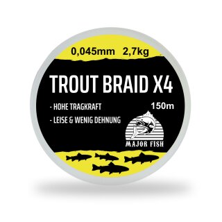 Major Fish Trout Braid 4 Fach geflochtene Schnur Forelle 150 Meter 0.045 - 2,7 kg - Lemon Yellow